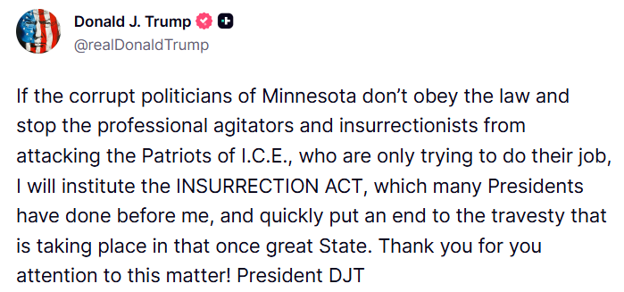 Trump Threatens Insurrection Act as Federal Agent Presence in Minnesota Surges Past Local Police
