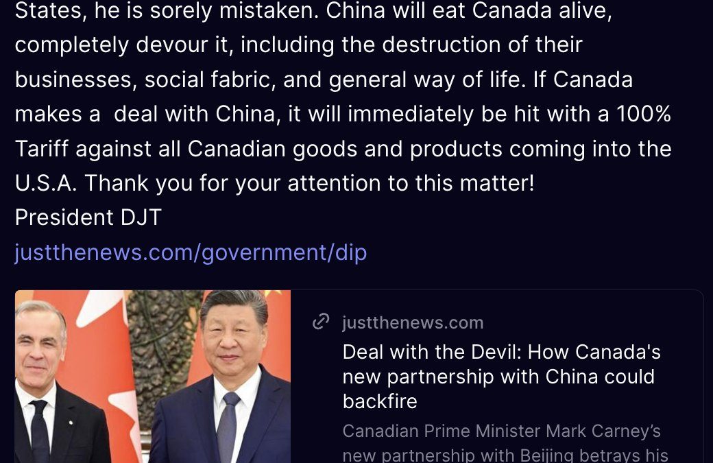 Canada Faces U.S. Tariff Threat Over China Trade Plans